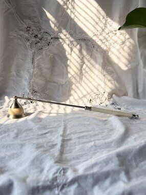 Vintage White Cream Bone Inlay Silver Candle Snuffer